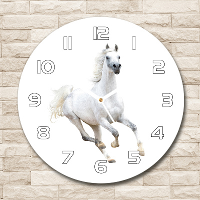 Orologio rotondo in vetro con motivo di cavallo arabo bianco