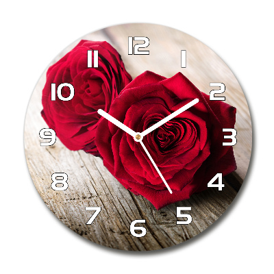 Orologio da parete rotondo con decorazione di rose su sfondo effetto legno