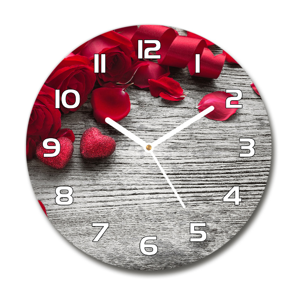 Orologio da parete rotondo con motivo di rose rosse