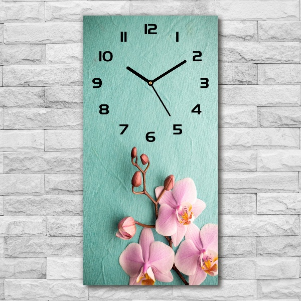 Orologio verticale in vetro con motivo orchidea rosa