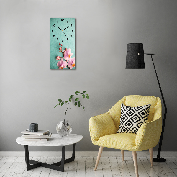 Orologio verticale in vetro con motivo orchidea rosa