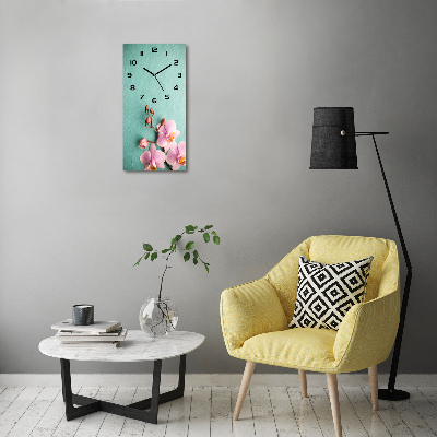 Orologio verticale in vetro con motivo orchidea rosa