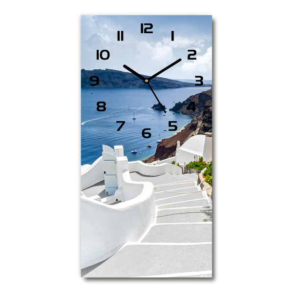 Orologio verticale in vetro con motivo Santorini, Grecia