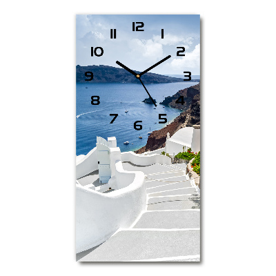 Orologio verticale in vetro con motivo Santorini, Grecia