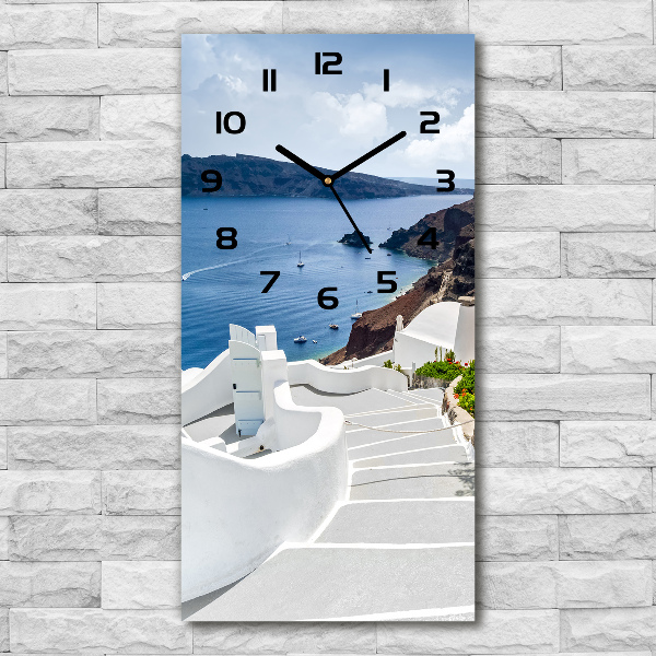 Orologio verticale in vetro con motivo Santorini, Grecia