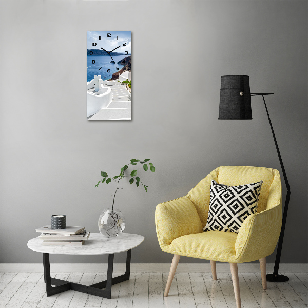 Orologio verticale in vetro con motivo Santorini, Grecia