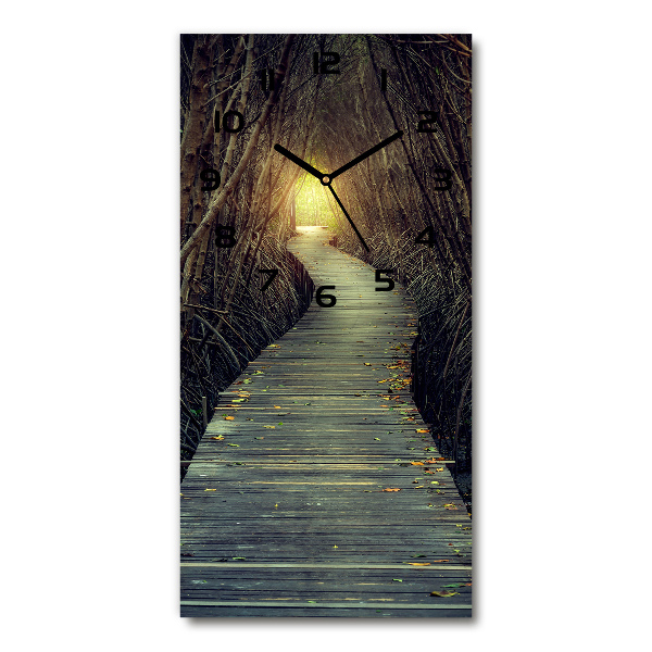 Orologio verticale in vetro con stampa del sentiero nella foresta