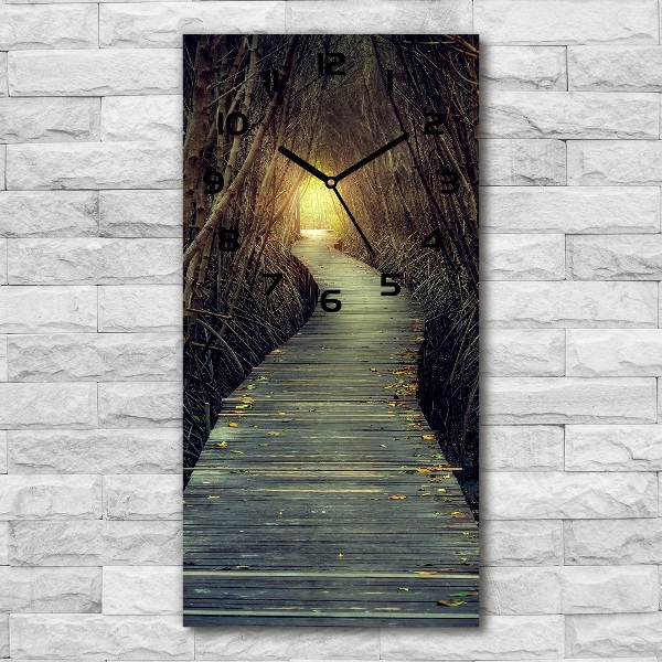 Orologio verticale in vetro con stampa del sentiero nella foresta