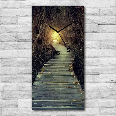 Orologio verticale in vetro con stampa del sentiero nella foresta