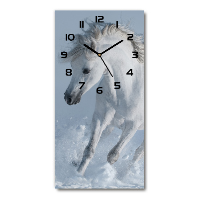 Orologio verticale in vetro con decorazione raffigurante un cavallo bianco al galoppo