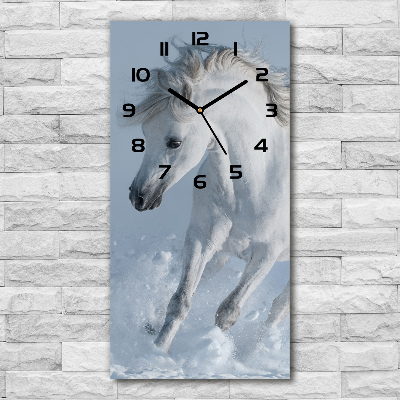 Orologio verticale in vetro con decorazione raffigurante un cavallo bianco al galoppo