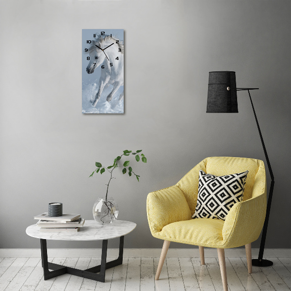 Orologio verticale in vetro con decorazione raffigurante un cavallo bianco al galoppo
