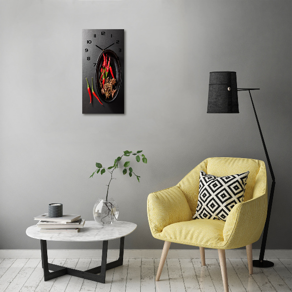 Orologio verticale in vetro con motivo di peperoncini