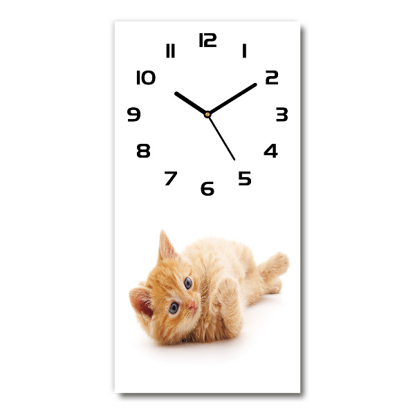 Orologio verticale in vetro con decorazione di un piccolo gatto rosso
