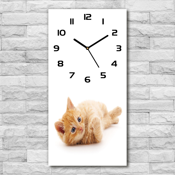 Orologio verticale in vetro con decorazione di un piccolo gatto rosso