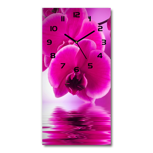 Orologio verticale in vetro con motivo orchidea rosa