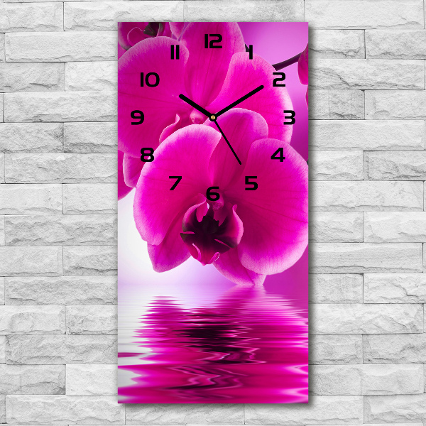 Orologio verticale in vetro con motivo orchidea rosa