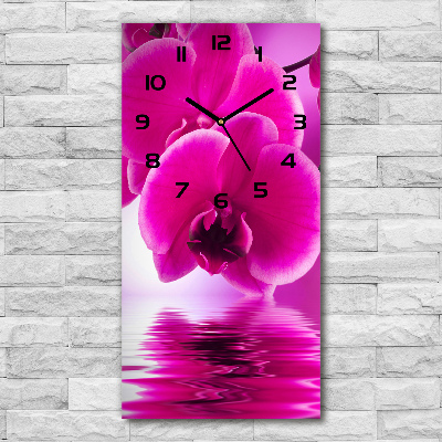 Orologio verticale in vetro con motivo orchidea rosa