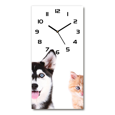 Orologio verticale in vetro con motivo di cane e gatto