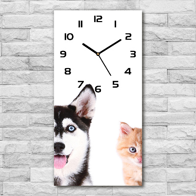 Orologio verticale in vetro con motivo di cane e gatto
