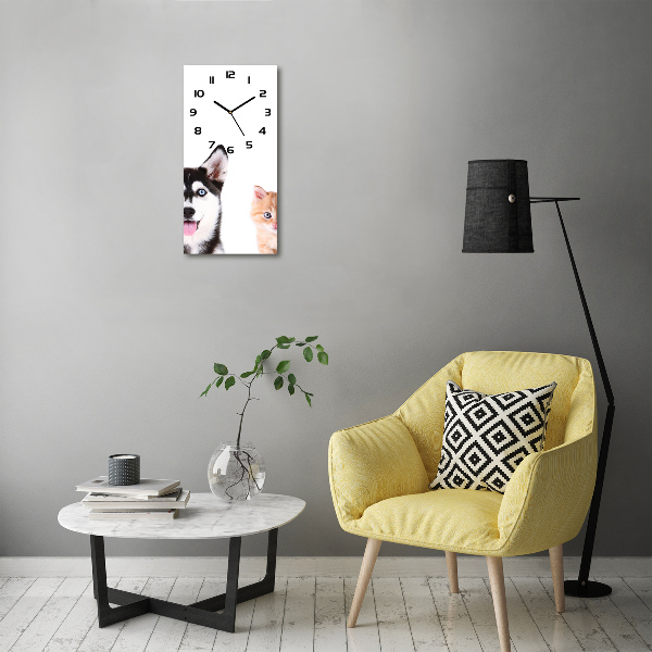 Orologio verticale in vetro con motivo di cane e gatto