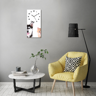 Orologio verticale in vetro con motivo di cane e gatto