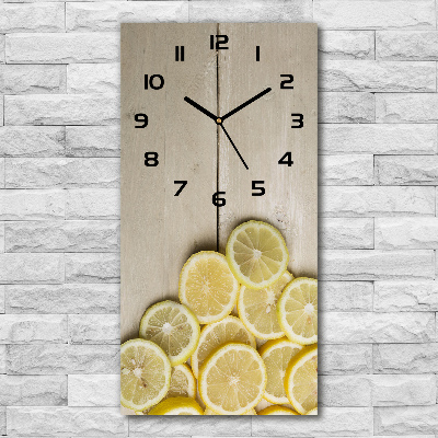 Orologio verticale in vetro con motivo di limoni su sfondo effetto legno