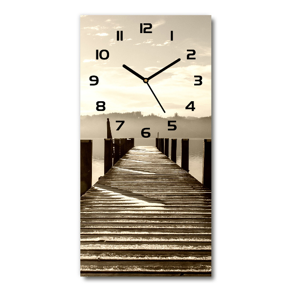 Orologio verticale in vetro con supporto a molo in legno