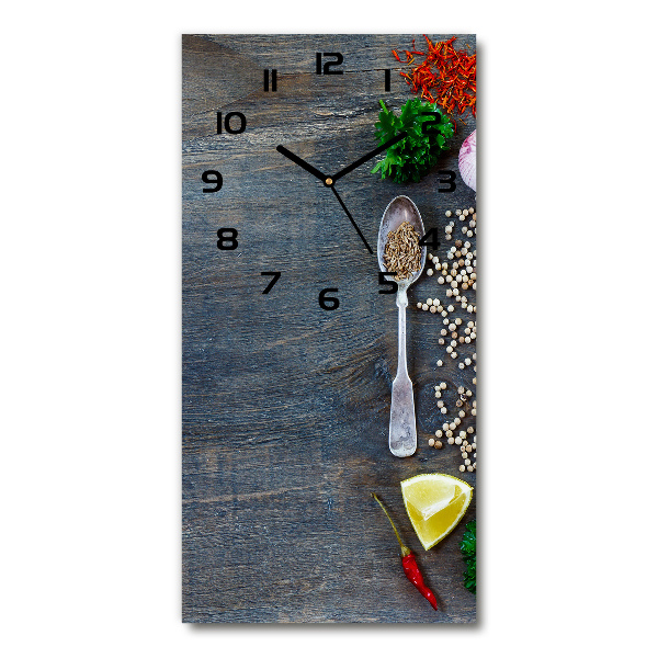 Orologio verticale in vetro con decorazione a tema spezie ed erbe aromatiche
