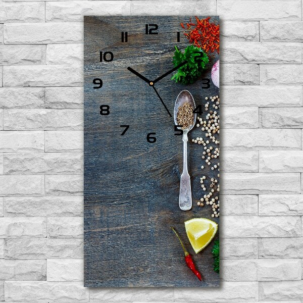 Orologio verticale in vetro con decorazione a tema spezie ed erbe aromatiche