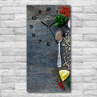 Orologio verticale in vetro con decorazione a tema spezie ed erbe aromatiche