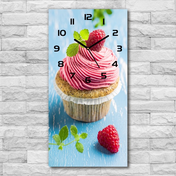 Orologio verticale in vetro con motivo a cupcake al lampone