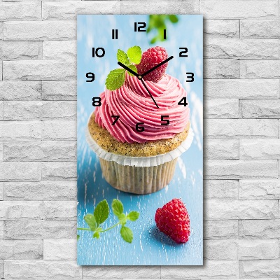 Orologio verticale in vetro con motivo a cupcake al lampone