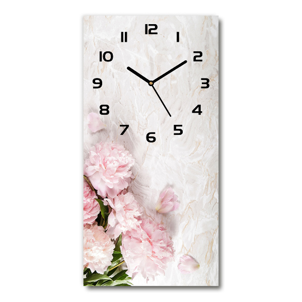 Orologio verticale con motivo di peonie su sfondo effetto marmo