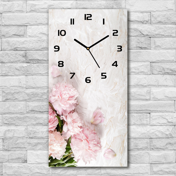 Orologio verticale con motivo di peonie su sfondo effetto marmo
