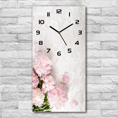Orologio verticale con motivo di peonie su sfondo effetto marmo