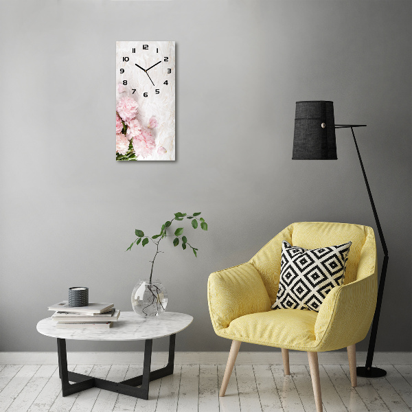 Orologio verticale con motivo di peonie su sfondo effetto marmo