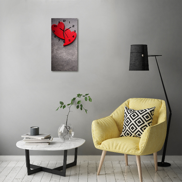 Orologio verticale in vetro con decorazione a cuori rossi
