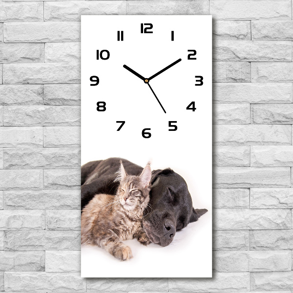 Orologio verticale in vetro con motivo con cane e gatto