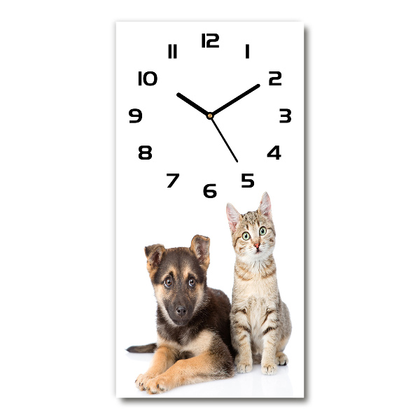 Orologio verticale con decorazione raffigurante un cane e un gatto