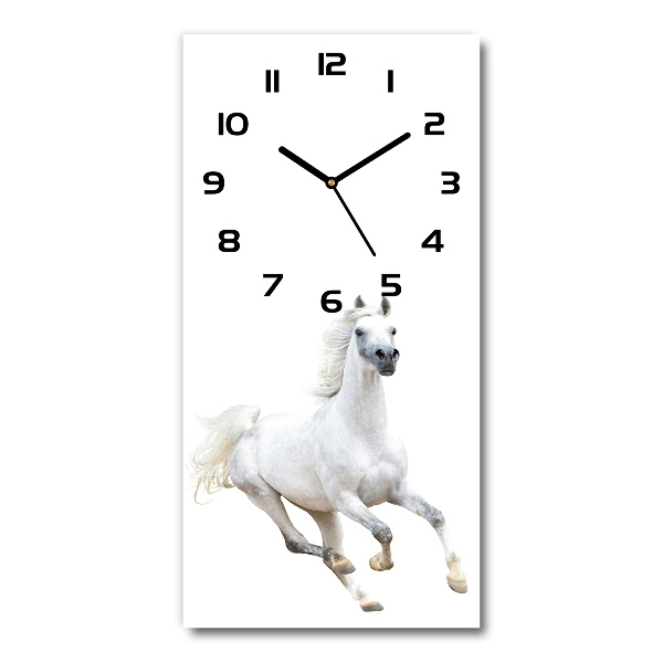 Orologio verticale in vetro con decorazione raffigurante un cavallo bianco al galoppo