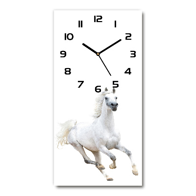 Orologio verticale in vetro con decorazione raffigurante un cavallo bianco al galoppo