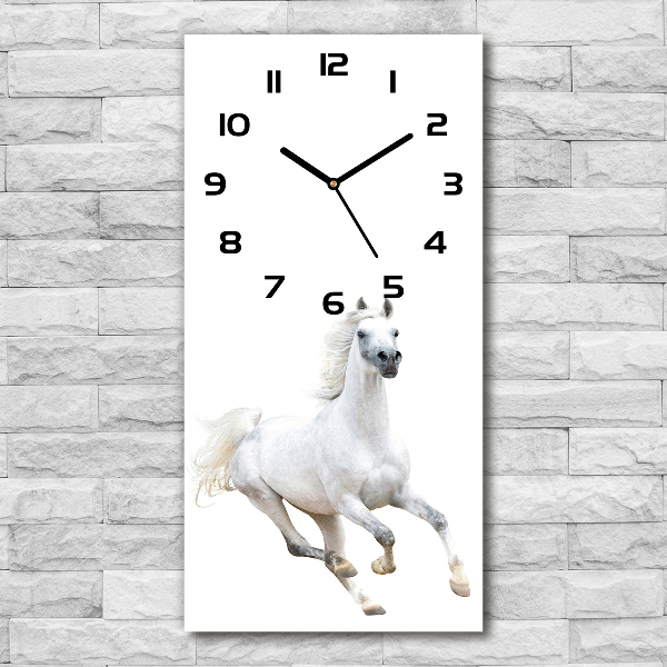 Orologio verticale in vetro con decorazione raffigurante un cavallo bianco al galoppo