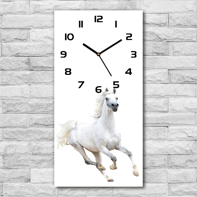 Orologio verticale in vetro con decorazione raffigurante un cavallo bianco al galoppo