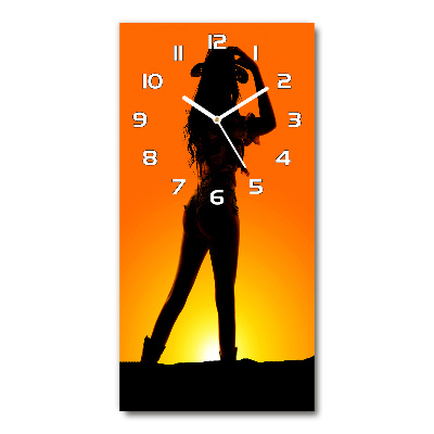 Orologio verticale in vetro con silhouette da cowgirl
