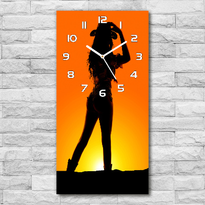 Orologio verticale in vetro con silhouette da cowgirl