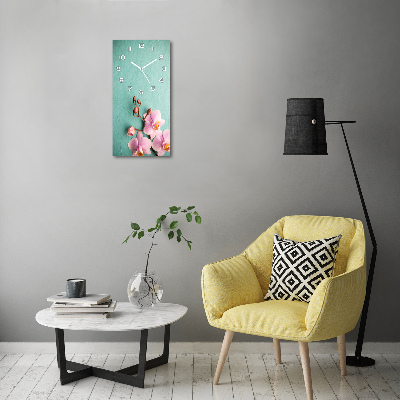 Orologio da parete verticale con motivo orchidea rosa