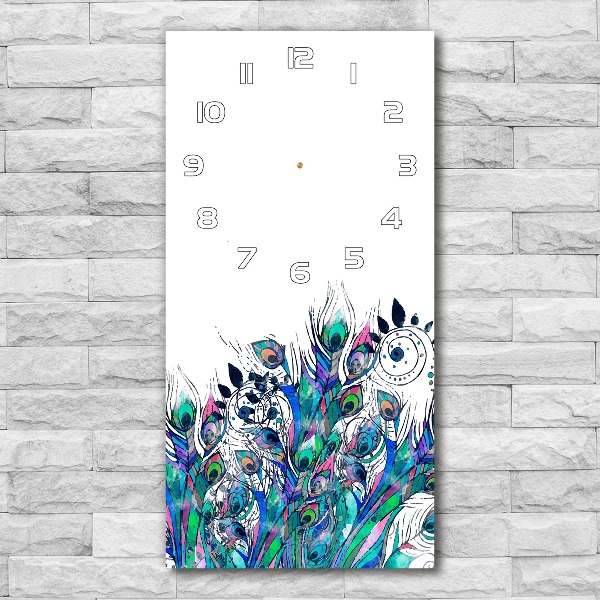 Orologio verticale in vetro con motivo di piume di pavone