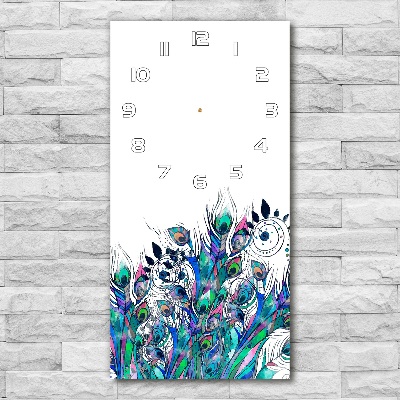 Orologio verticale in vetro con motivo di piume di pavone