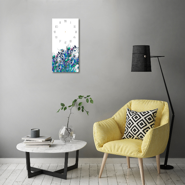 Orologio verticale in vetro con motivo di piume di pavone